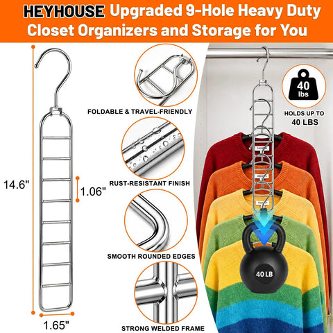 Heavy Duty Metal Hangers Six Pack Featuring Fifty Four Hooks For Massive Space Saving Closet Organization And College Dorm Essentials A Straight Up Dorm Room Game Changer Now with 9-hole design holds up to 40 lbs.