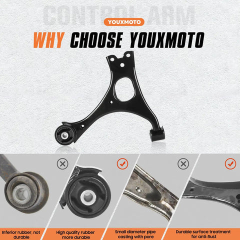 Refresh Your Daily Driver With Heavy Duty Front Lower Control Arms Suspension Kit For Honda Civic 1 8L 2006 To 2011 Packed With Ball Joints Tie Rods And Sway Links, showing a black control arm with durability features.