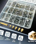 All In One Heat Set Insert Tool Kit With 880 Pieces Of Threaded Inserts Bolts Nuts Spacers And Soldering Iron organized in tray