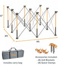 Centipede 30 Inch Folding Work Table Set No Assembly With 9 Struts Collapsible Frame 3500 Lb Capacity 4 By 4 Foot Mobile Work Station With Storage Bag Foldable Workbench Orange Black Heavy Duty Beast Mode, shown fully collapsed with carry bag and included accessories.