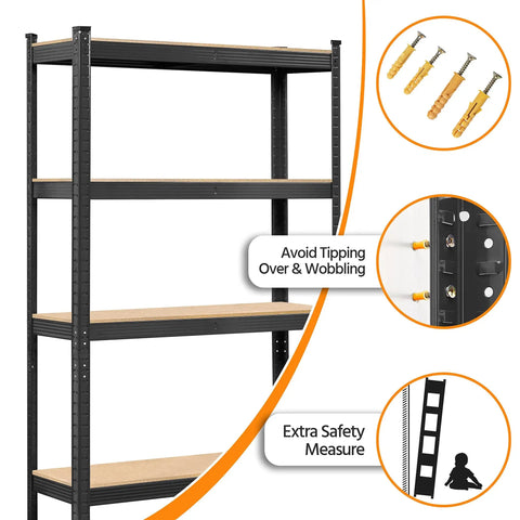 Rock Solid Heavy Duty Steel Storage Rack Two Pack Adjustable Five Tier Shelving with safety features to avoid tipping over.