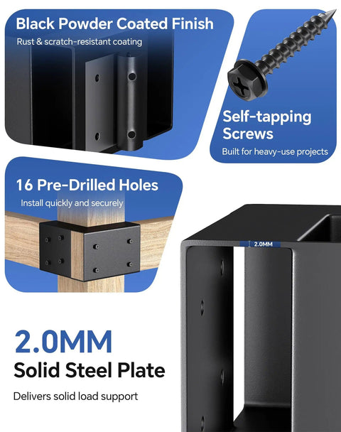 Close-up of Heavy Duty Steel Workbench Bracket Kit 8 Pack 3 Way Right Angle Corner Brackets With Screws for 2x4 Lumber