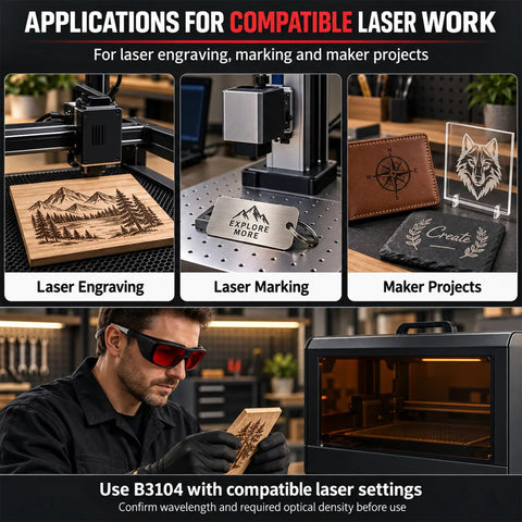 Red Lens Laser Safety Goggles UV Blue Green Diode Up To 532nm DIY Engraving Must Have, a man safely engraving wood.