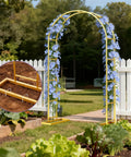 Heavy Duty 7.2Ft Metal Garden Arch Trellis Arbor With Steel Frame And Base For Weddings And Outdoor Decor Yard Ready Pergola For Climbing Plants Perfect Backdrop For Bridal Parties And Valentines Day Garden Decor in garden with setup inset.
