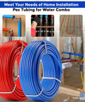 Half Inch PEX B Tubing Dual 50 Ft Rolls In Blue And Red For Plumbing And Radiant Floor Heating No Fuss Non-Barrier Type B Pipe