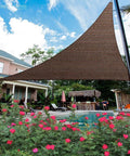 Brown Sun Shade Sail Triangle Canopy For Patio And Backyard That Blocks 95 Percent Of UV Light Breathable And Water Permeable Installed Over Pool