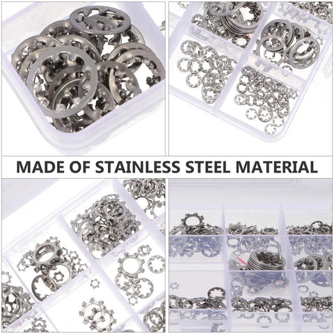 External Tooth Serrated Washers Set In Stainless Steel 400 Pcs with corrosion resistance in plastic case