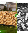 8Ft Heavy Duty Firewood Rack With Cover For Indoor And Outdoor Use showcasing neatly stacked logs next to messy pile in backyard