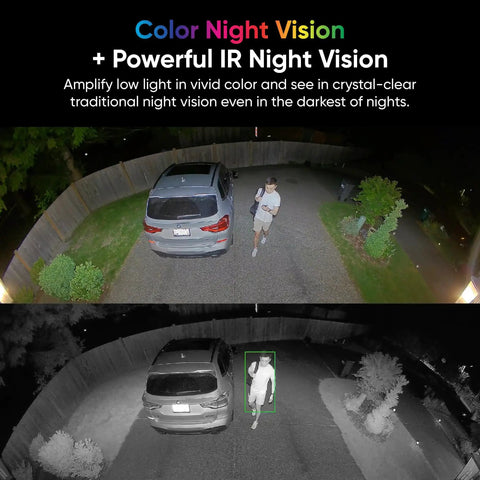 Floodlight Security Camera Pro With 2.5K HD Color Night Vision, 180 Degree Wide View demonstrating night vision capability.