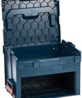 L Boxx 3D Storage Box With Top And Front Opening Drawers For Removable Inserts, Blue, open lid view