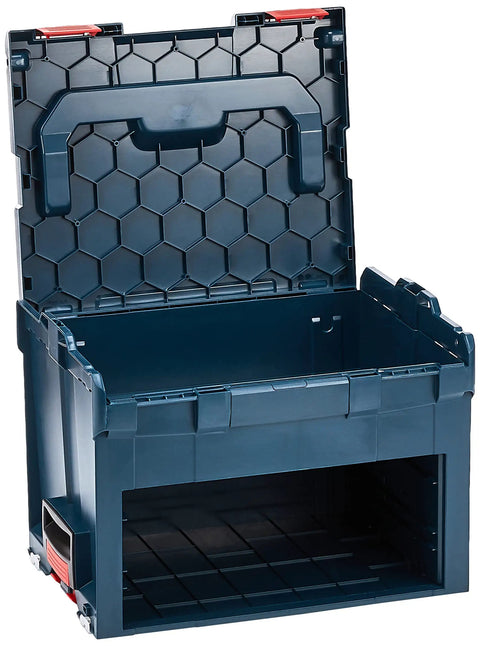 L Boxx 3D Storage Box With Top And Front Opening Drawers For Removable Inserts, Blue, open lid view