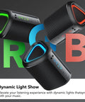 Portable Bluetooth Speaker With Led Light And Outdoor Ready Design Delivers Deep Bass And Beast Mode Power With 24 Hour Playtime IPX7 Waterproof Built For Travel Sports Parties And Biking showing RGB LED lighting effect