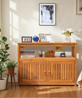 Weatherproof Acacia Wood Outdoor Storage Cabinet With Two Magnetic Doors And Three Level Storage in a living room setting.