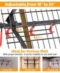 Dual Pack Wall Mounted Ski And Snowboard Storage Rack Heavy Duty Duo Set adjustable from 16 to 24 inches for various wall types.