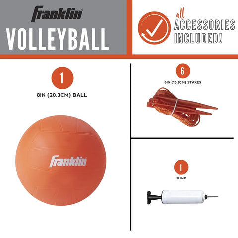 Go To Backyard Volleyball Kit For Ultimate Family Fun Easy Setup Portable Outdoor Recreation Gear with 8in orange volleyball and accessories.