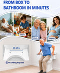 Heavy Duty Adjustable Toilet Safety Rail Giving Rock Steady Grip And Quick No Drill Setup For Seniors And Pregnant Moms Who Need Easy Getting Up Without Eating Up Valuable Bathroom Space Inside, showing elderly man using the safety rail.