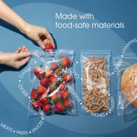 Heavy Duty Clear Sealable Zip Pouches 100 Pack 13 By 18 Inch Airtight Storage Bags For Merchandise Packaging And Shipping Supplies Tough As Nails And Go To Thick Virgin Ldpe Construction Water Resistant Closure with strawberries in use.