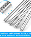 Four M5 x 250mm 304 stainless steel fully threaded rods with right-hand threads, front view with thread close-up inset