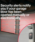 WiFi Enabled Smartphone Garage Door Controller with alert features, shows door sensor and automated alerts for open status.