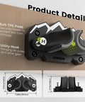 Badass Ski And Snowboard Wall Mount Two Pack With Non Slip Grips display, featuring utility hook and TPE pads for ski protection.
