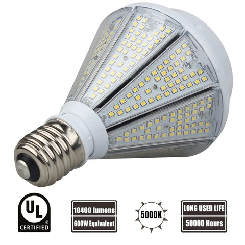 80W LED Corn Light Bulb With Removable E26 And E39 Base, Beefy 10400 Lumens, 5000K Daylight, UL Listed, shows bulb design