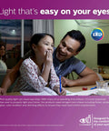 Father and daughter smiling under LED Basic Frosted A19 Light Bulb Non Dimmable EyeComfort Technology in living room