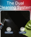 Koala Eyeglass Lens Cleaner Spray Kit: 2x8oz bottles, 1x2oz bottle, 3 microfiber cloths; spray bottle and green cloth.