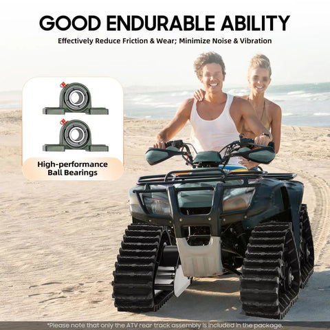 Couple on ATV with Beefy 600mm 24 Inch Rear Axle Track Kit For Go Karts ATVs UTVs And Quad Bikes Heavy Duty Snow Sand Tracks
