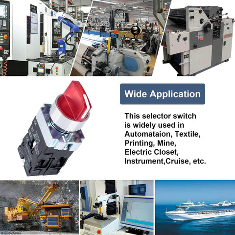 Image showing Two Pack 22mm Latching Rotary Selector Switch with Red Pilot Light, used in automation, printing, and cruise ships.