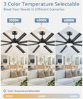 84 Inch Indoor Outdoor Ceiling Fan With Lights showing 3 CCT options for living room, industrial grade 8 reversible aluminum blades, damp rated