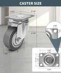 3 Inch Rubber Caster Wheels Set Of 4 With Brakes, Silent Heavy Duty Swivel Plate Casters dimensions and detailed view