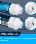 Inline Sediment Water Filter With One Quarter Inch Quick Connect For Fridges And Ice Makers Offers Slick Plug And Play Install showing 1/4 inch quick connect ends.
