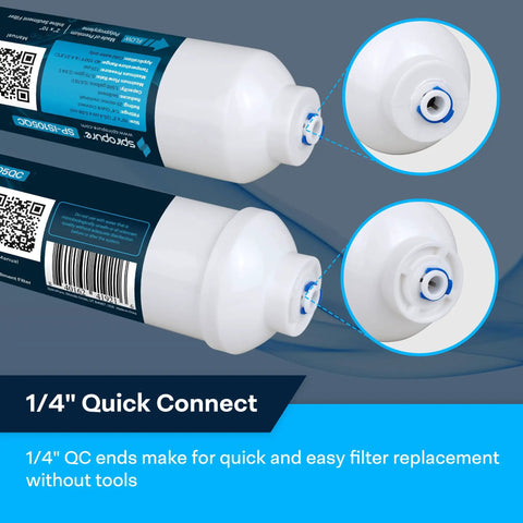 Inline Sediment Water Filter With One Quarter Inch Quick Connect For Fridges And Ice Makers Offers Slick Plug And Play Install showing 1/4 inch quick connect ends.