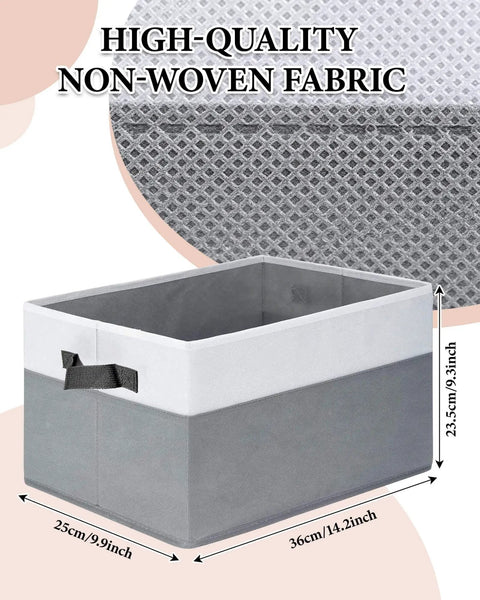 Real Deal Foldable Fabric Storage Cubes With Sturdy Reinforced Handles And Hassle Free Collapsible Closet Shelf Bins For Clothes Toys And Blankets 4 Pack Of Smooth Operation Organizers In White And Gray, 36x25x23.5cm size