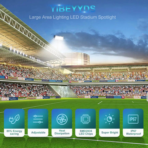 Badass 400W LED Flood Light 40000 Lumens Cool White Stadium Yard Lighting IP67 All Weather Heavy Duty Build with wide beam in stadium.