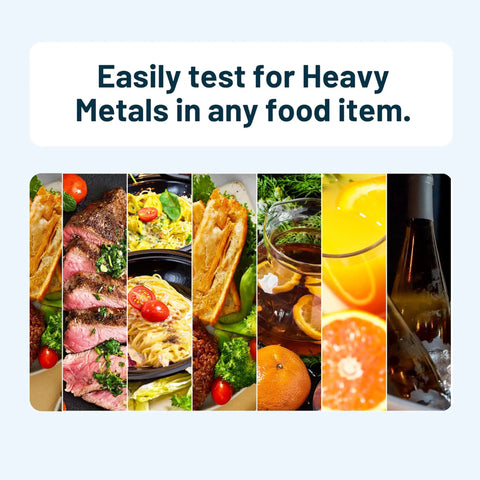 Variety of foods including meat, pasta, and drinks showcasing options for Heavy Metal Test Kit Straight Up Easy Detection for Lead Mercury Cadmium Chromium in Food and Water Quick Results Home Test No Lab Hassle Necessary.