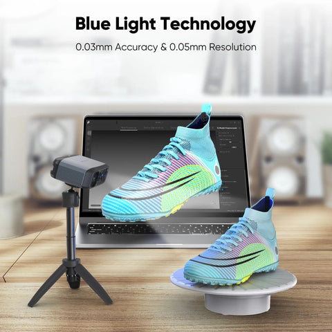 Badass Precision Handheld 3D Scanner With Smart Blue Light Sensors For Killer 3D Printing Models using 0.03mm accuracy to scan a shoe.
