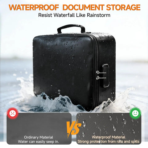 Fireproof Document Box With Lock 5200F Fire Safe File Organizer Waterproof Portable Storage Box for Home and Travel in water.