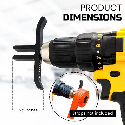 Ratchet Strap Winder Drill Bit Attachment for Effortless Tie Down Rolling shown on power drill, 2.5 inches