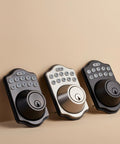 Rock Solid Electronic Keypad Deadbolt With Touch Control Keyless Entry And Fast Auto Relock In Classic Matte Black displayed with other finishes.