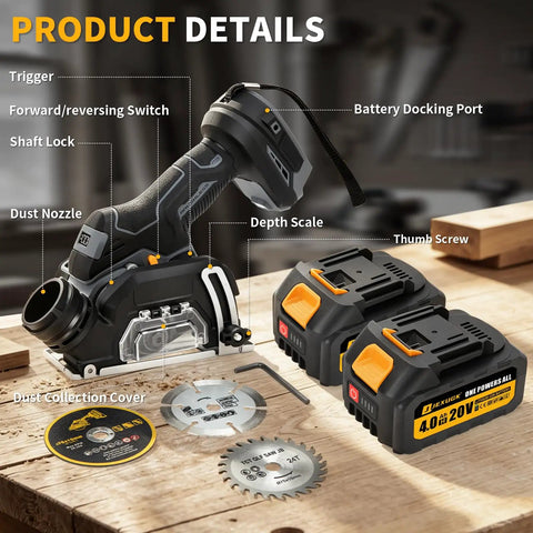 3 Inch Cordless Cut Off Tool And Brushless Mini Circular Saw With Two 4ah Batteries Takes The Cake For Powerful Cutting On Steel And Tile Zero Sweat Daily showing detailed parts and batteries.