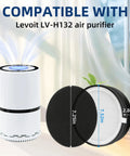 Replacement Filter For Levoit H132 Air Purifier, 3-In-1 LV-H132-RF, 2 Pack with air purifier and filter dimensions displayed