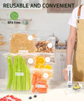 Reusable BPA-free 60 Piece Vacuum Sealer Bags Set For Food Storage In Three Sizes with foods like celery and carrots visible