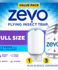 Plug In Bug Zapper For Straight Up Home Pest Control Killer Against Fruit Flies And Those Dang Gnats With Uv Light And No Mess Adhesive Cartridge Indoor Fly Traps 3 Refill Pack with device and cartridges.