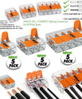 Lever Nut Splicing Connector Set, 15-Piece Pack with 2, 3, and 5 Port Nuts, Orange Pocket Pack for Quick 12-24 AWG Wiring