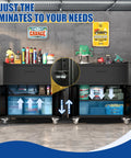 35 Inch Adjustable Shelf Tool Storage Cabinet With Rollin Smooth Locking Casters And Locked Tight Heavy Duty Frame For Professional Garage Workspace Setup In Deep Matte Black, showing adjustable shelves and smooth-locking casters.