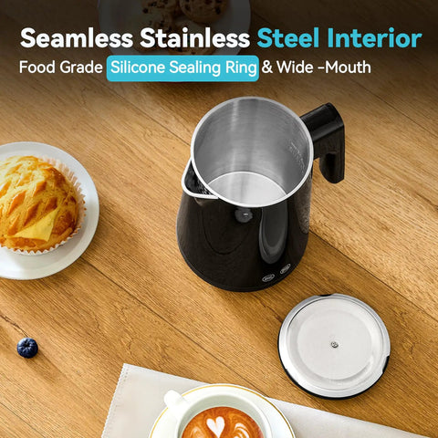 850Ml Small Electric Kettle With Temperature Control Your Quick Heat Buddy 800W Fast Boil Double Wall 304 Stainless Steel Five Temperature Presets Auto Shut Off Safe For Tea And Coffee Compact Kitchen Office Dorm Black shown open on a table