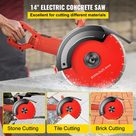 1800 Watt Electric Concrete Saw With 14 Inch Diamond Blade Wet Or Dry Circular Saw for cutting stone, tile, and brick.
