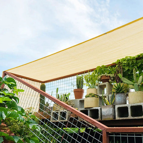 Shade Cloth 7x7ft With 90 Percent Sun Blocking, Durable HDPE Shade Mesh Tarps For Patio Pergola installed over garden area.