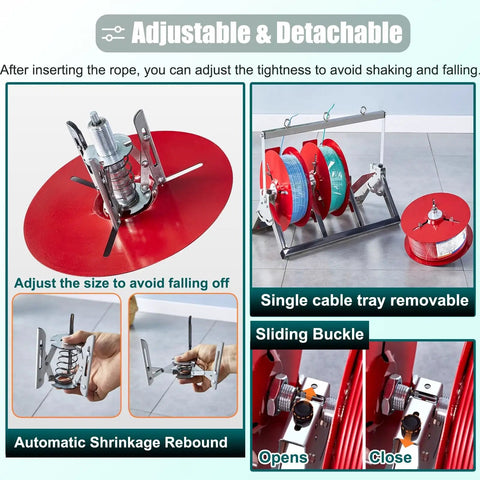 Collapsible Wire Spool Rack Cable Caddy for easy cable storage showing adjustable, detachable, single cable tray with sliding buckle